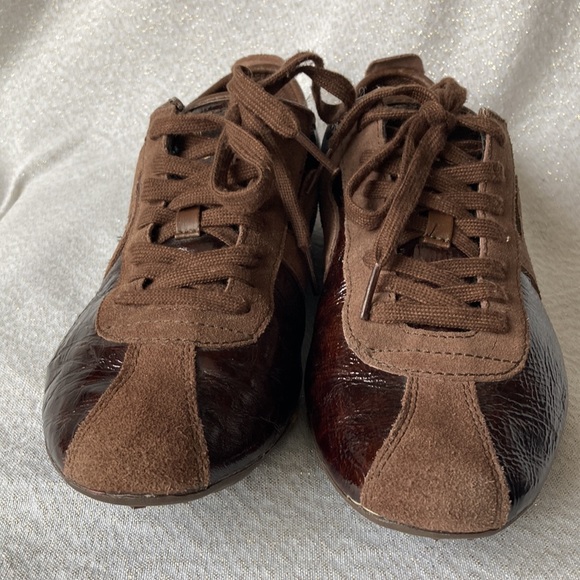 NICE Mosaic faux glossy leather Made in USA brown sneakers Size EU 42, US 10 - Picture 1 of 9